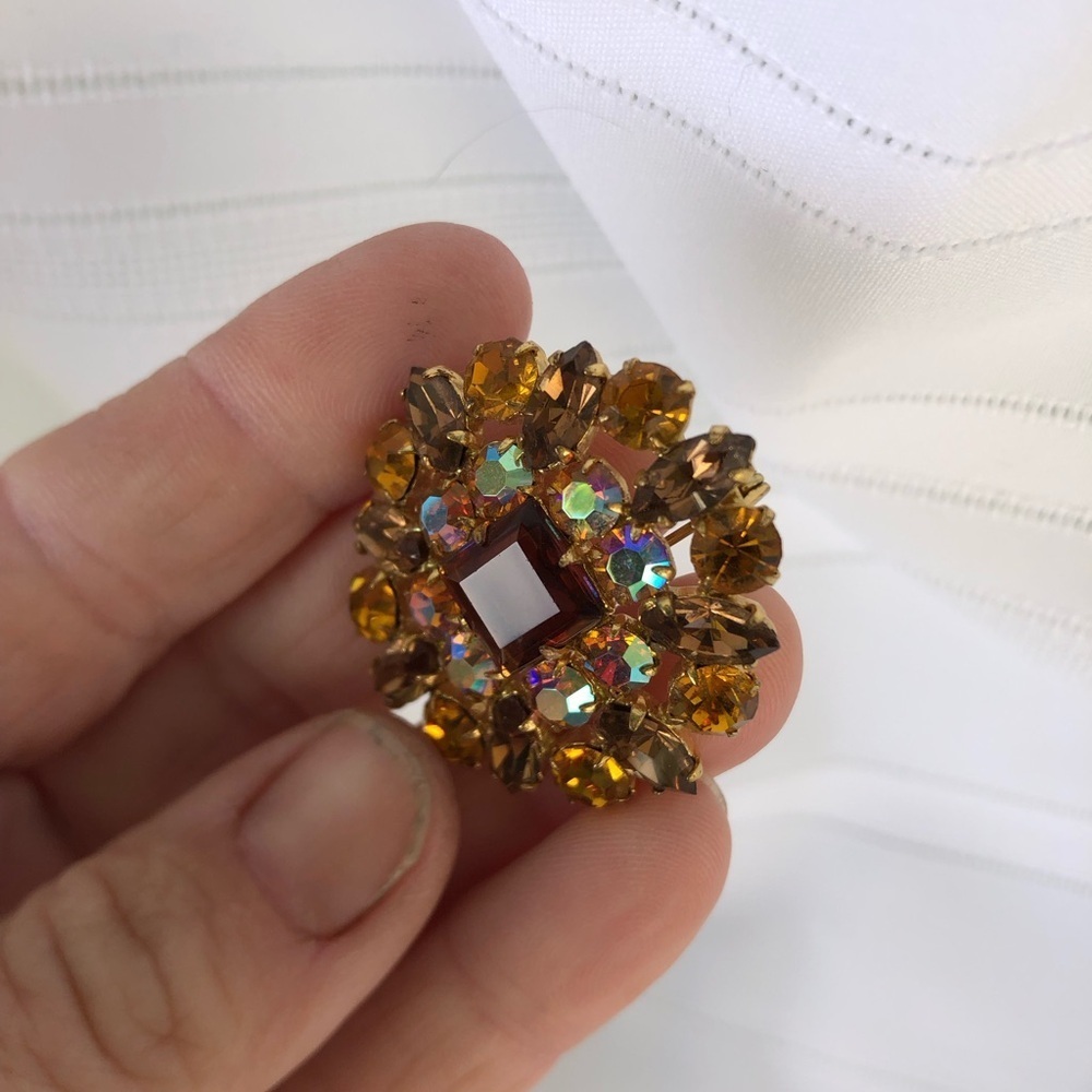 Vtg Amber Rhinestone Brooch - Picture 10 of 10
